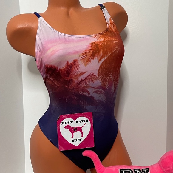 PINK Victoria's Secret Other - Victoria’s Secret PINK M L Logo One-piece Swimsuit Palm Trees Sunset Shine